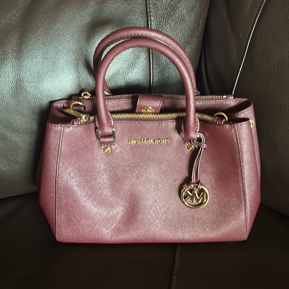 EUC Michael Kors Plum-Brown Leather Satchel - Picture 1 of 3